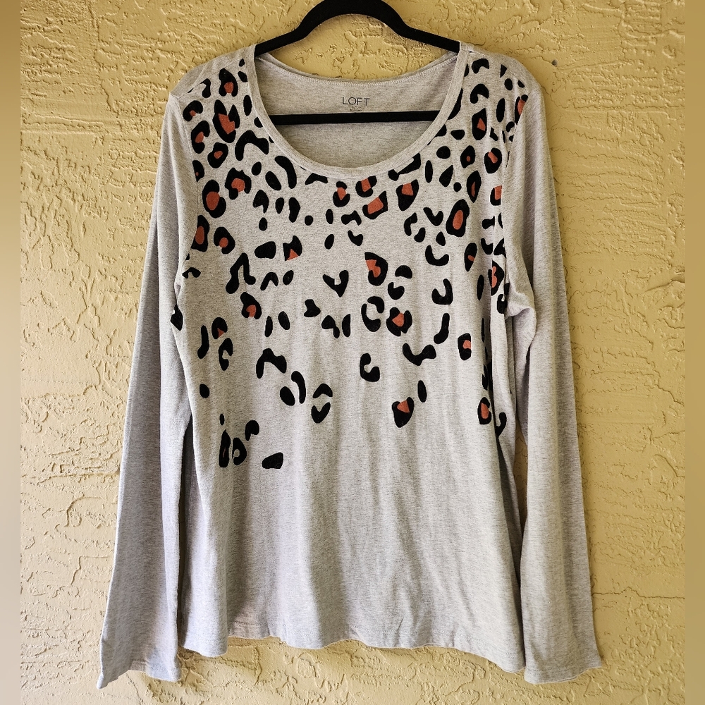 LOFT Cheetah Long Sleeve Shirt Gray